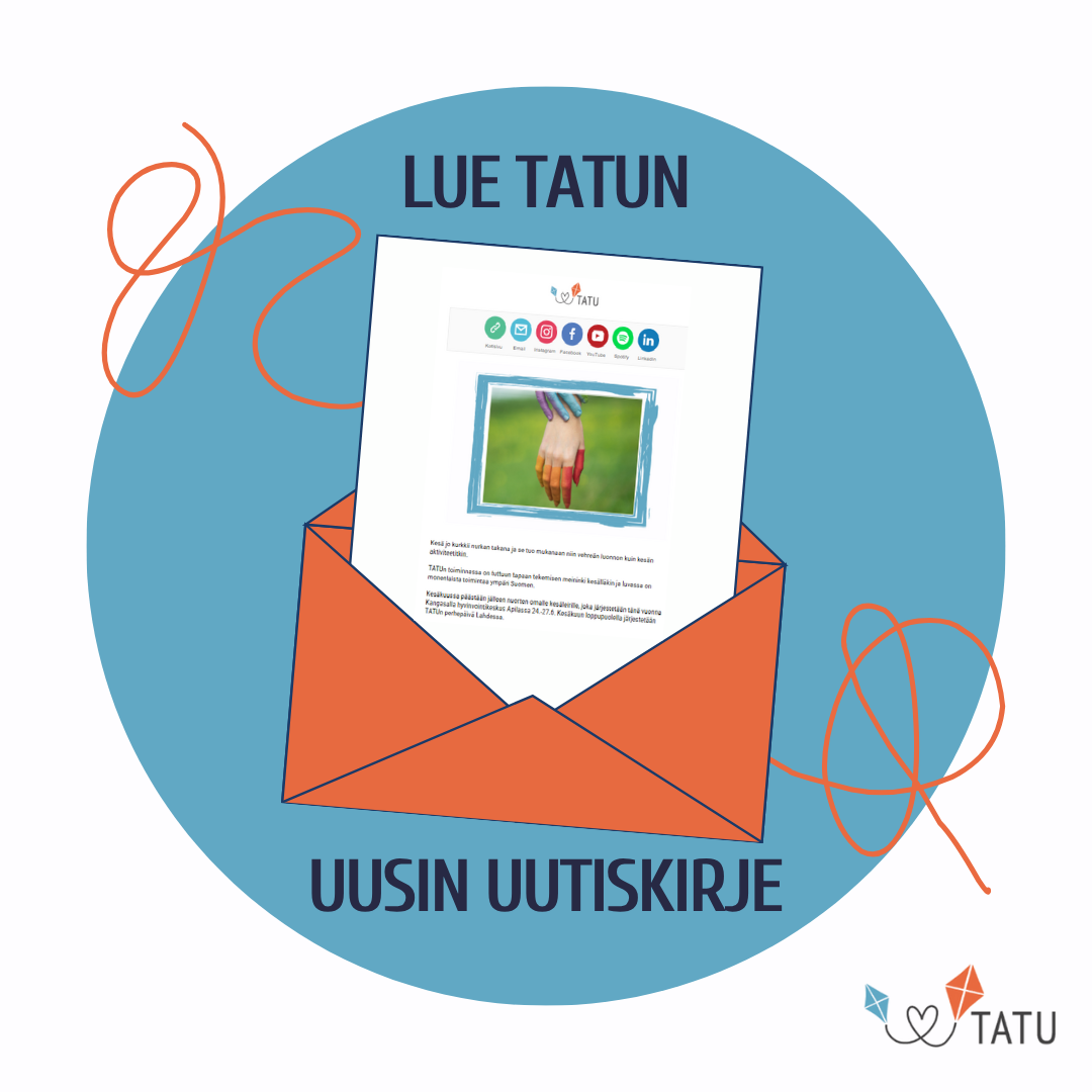 kuvituskuvana TATUn uutiskirje, joka pilkistää kirjekuoresta. Tekstinä lue TATUn uusin uutiskirje